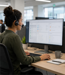 Contact centre colleague reviewing customer case management foundations